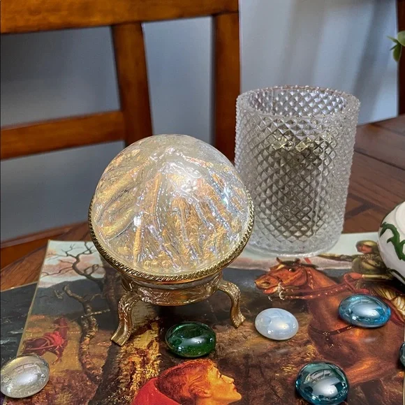 Vintage Mixed LOT Mesh Scarf Glass Pebbles Medieval Paper Art Iridescent Globe - Picture 8 of 16